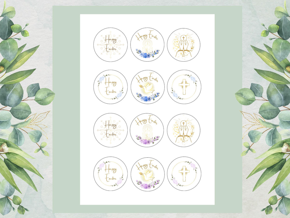 Happy Easter Edible Cupcake Toppers – Religious Cake Decorations