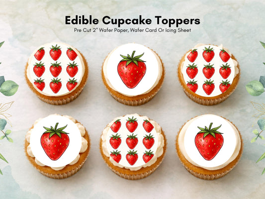 Strawberry Edible Cupcake Toppers: Birthday Cake Decorations