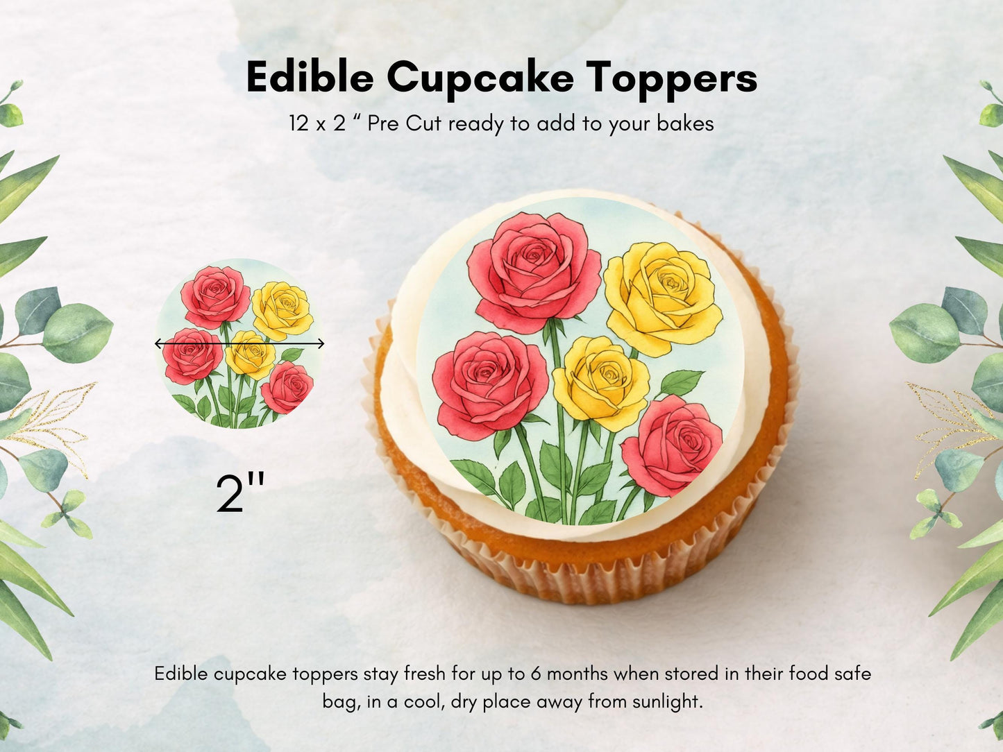 Rose Flower Edible Cupcake Toppers – Floral Cake Decoration