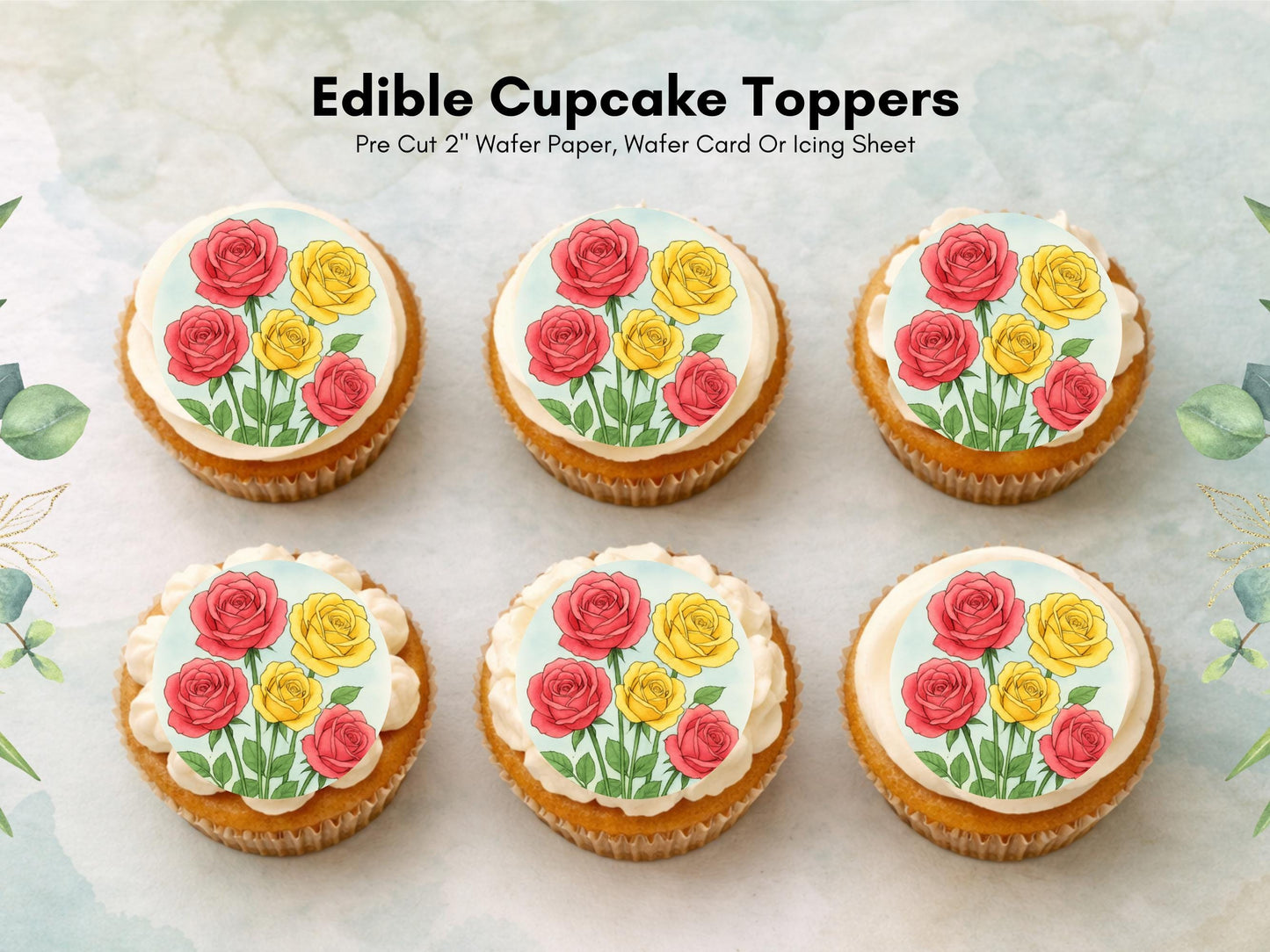 Rose Flower Edible Cupcake Toppers – Floral Cake Decoration