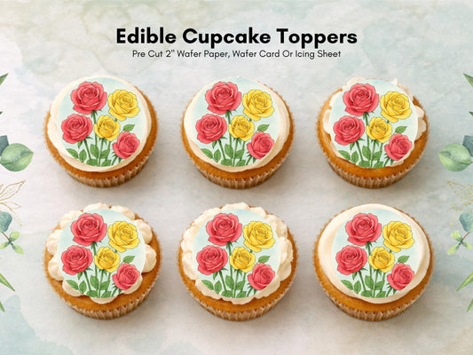 Rose Flower Edible Cupcake Toppers – Floral Cake Decoration