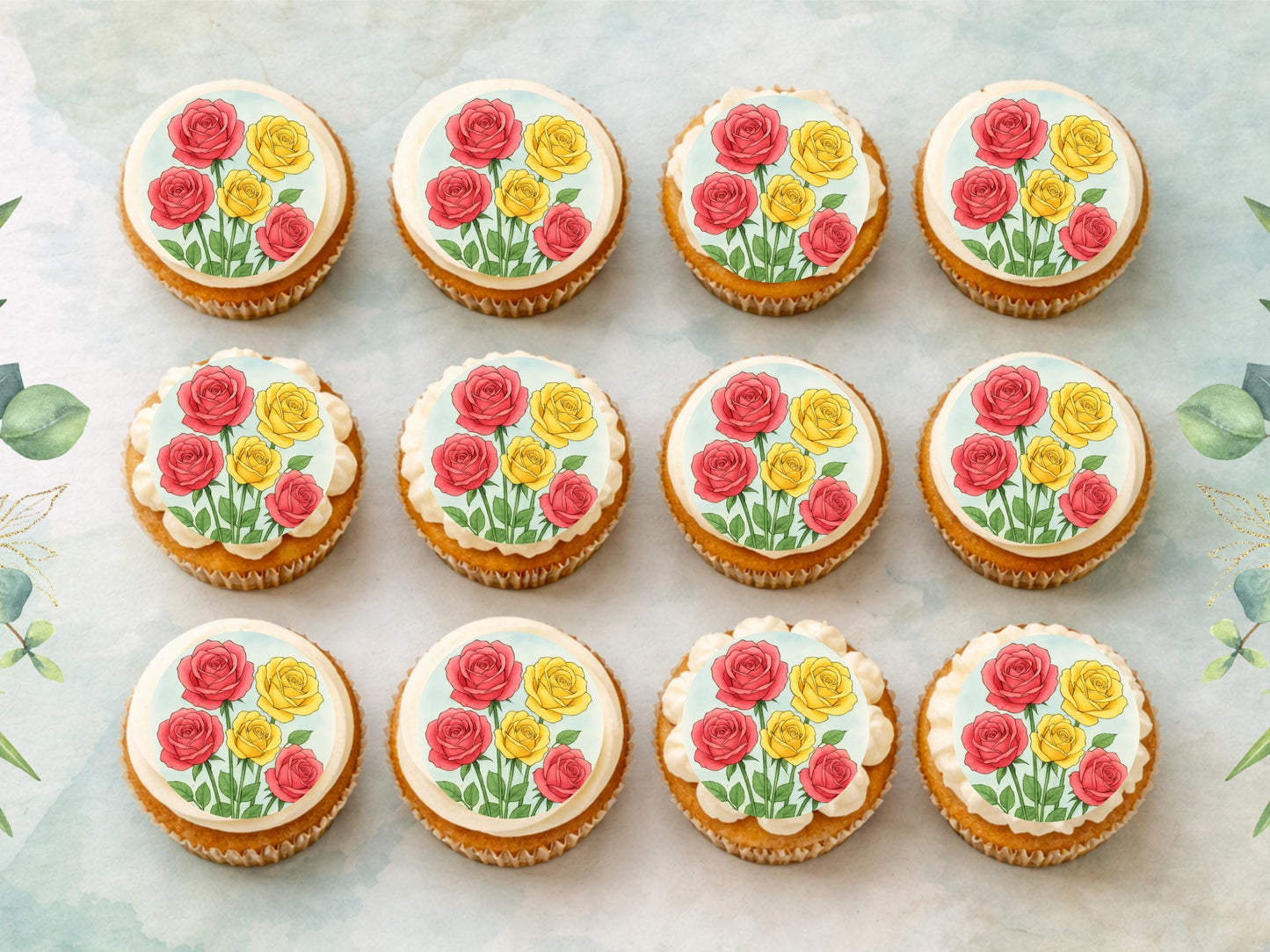 Rose Flower Edible Cupcake Toppers – Floral Cake Decoration