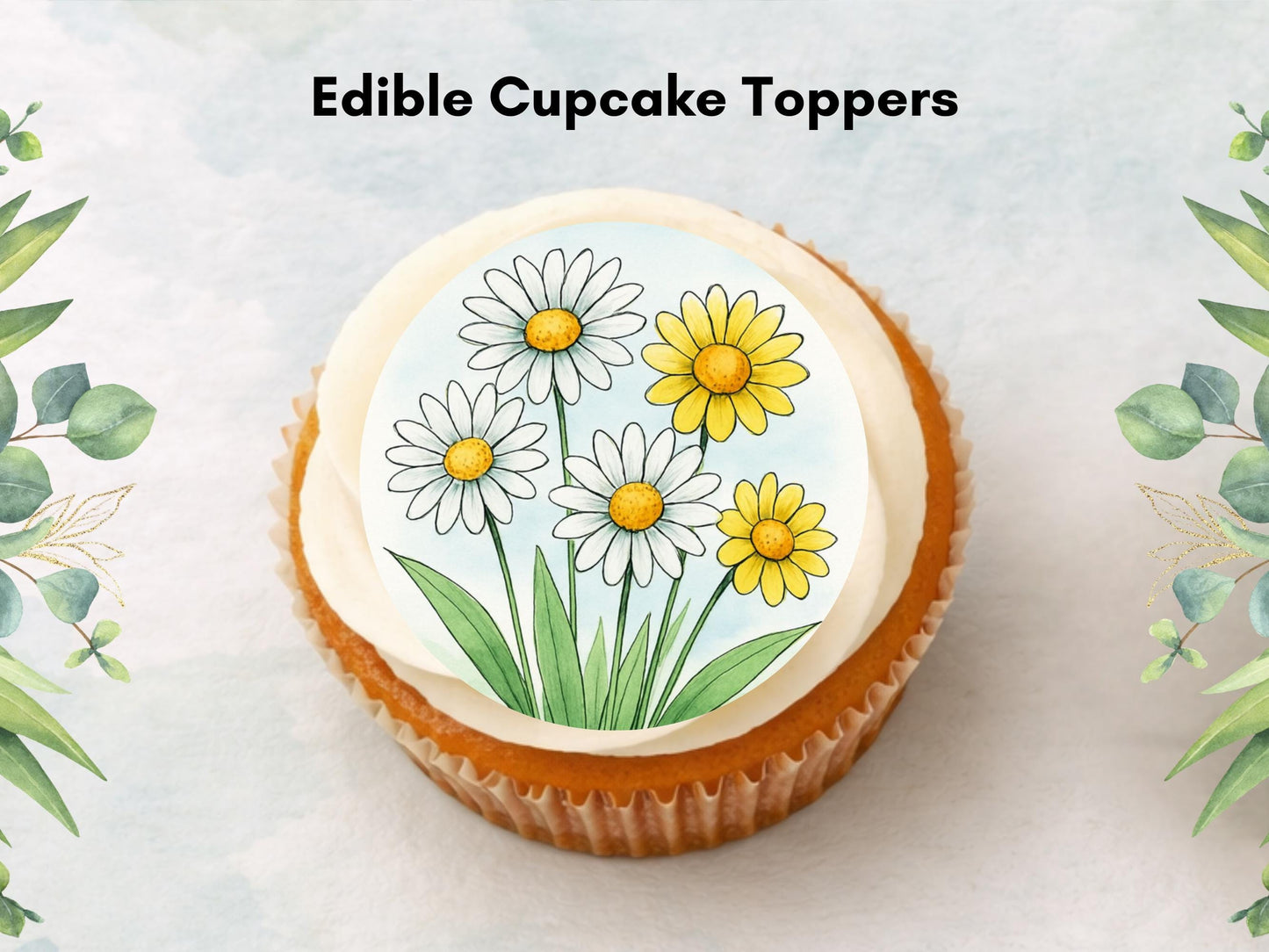 Daisy Flower Edible Cupcake Toppers – Floral Cake Decoration