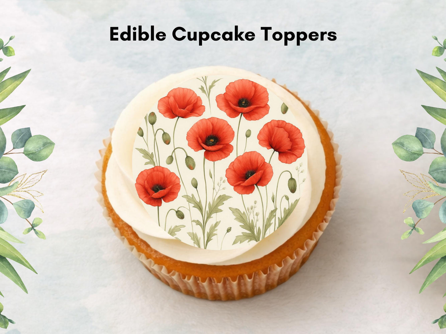 Red Poppy Edible Cupcake Toppers – 2" Floral Cake Decorations