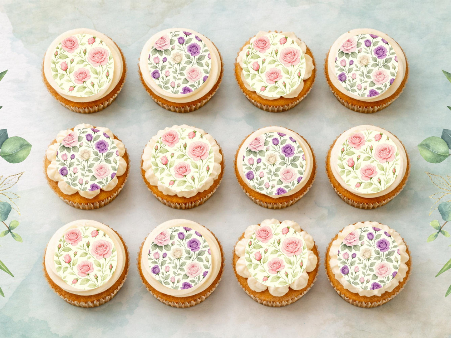 Rose Edible Cupcake Toppers – Floral Cake Decorations