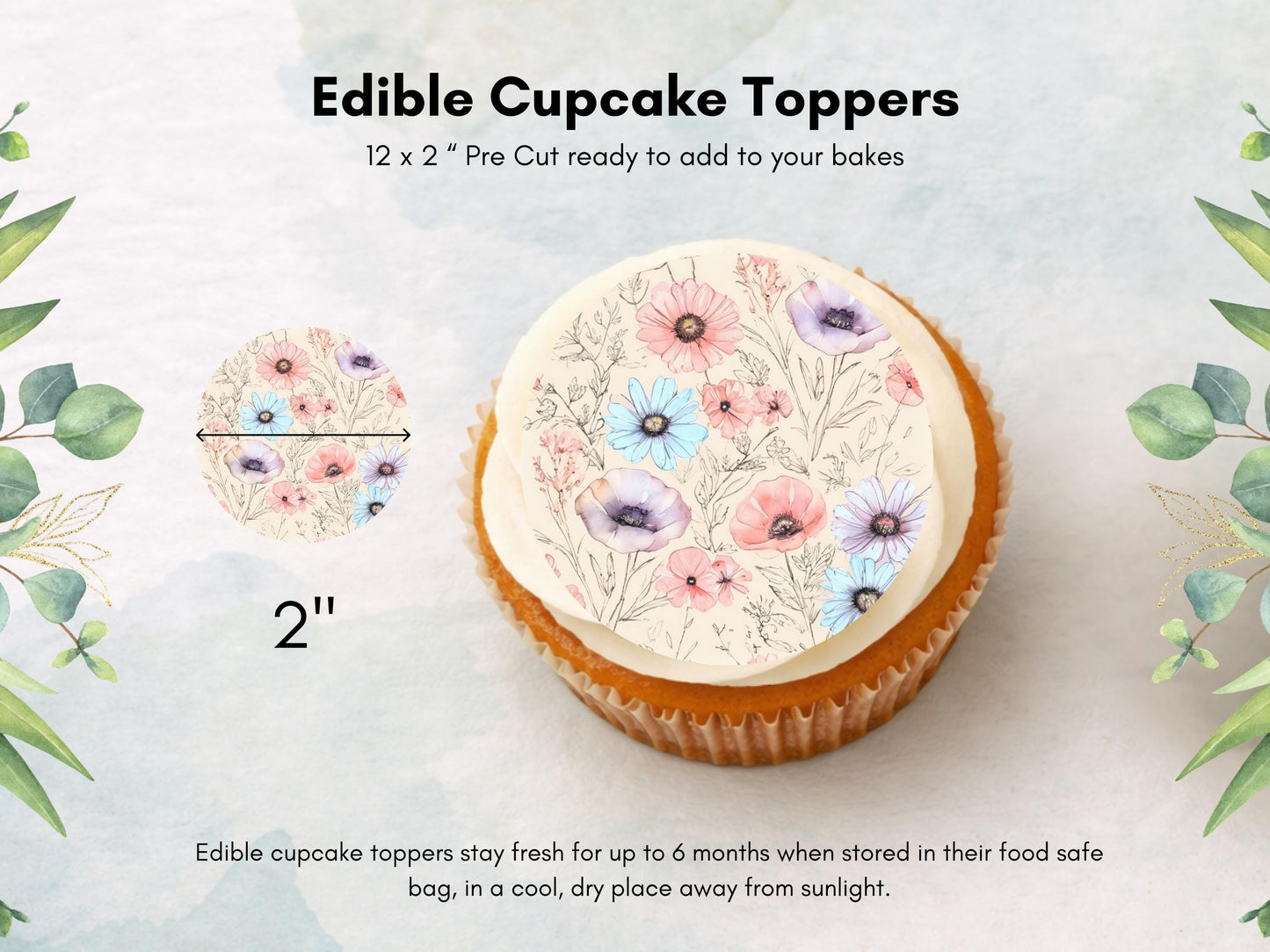 Poppy Edible Cupcake Toppers – 2" Floral Cake Decorations