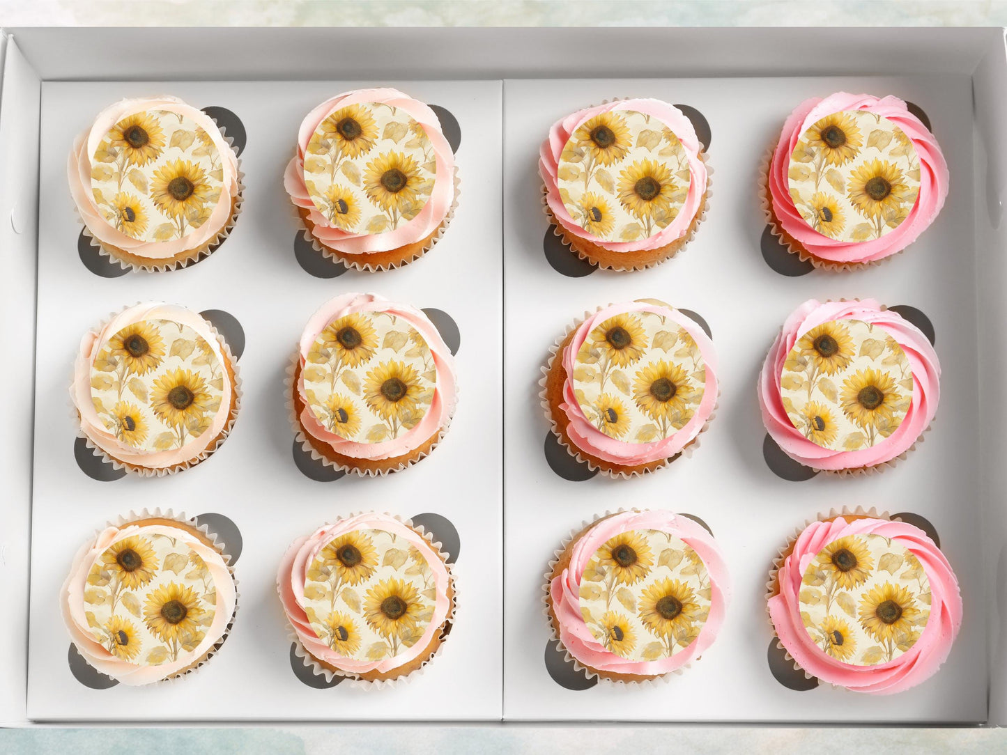 Sunflower Edible Cupcake Toppers – Watercolor Floral Cake Decoration (2", Pre-Cut)