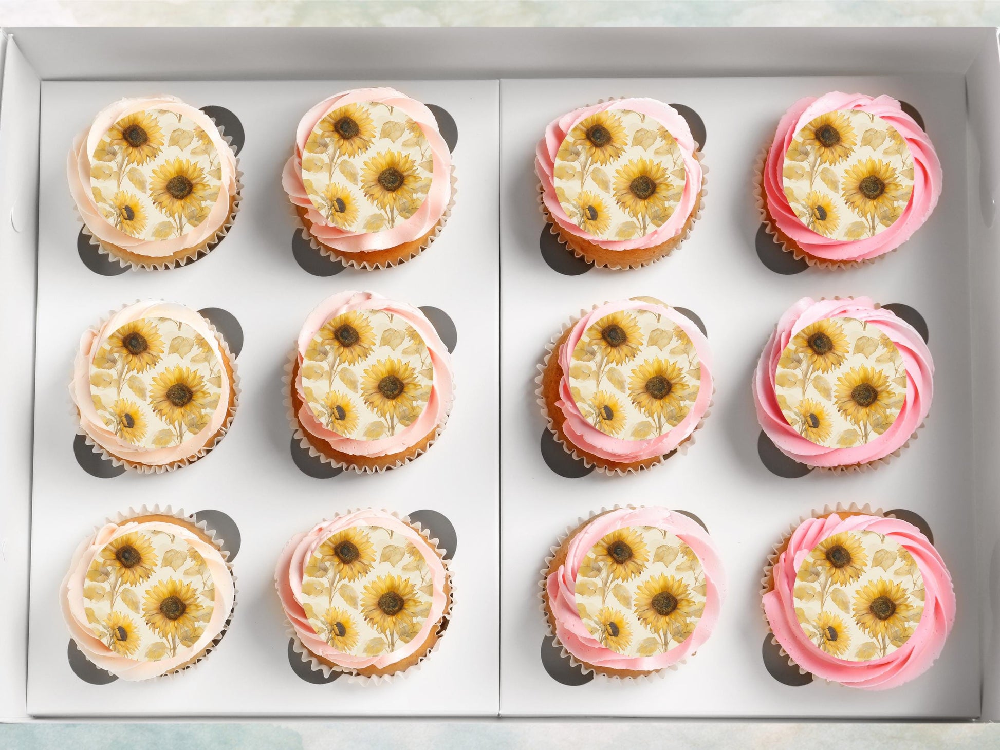 Sunflower Edible Cupcake Toppers – Watercolor Floral Cake Decoration (2", Pre-Cut)