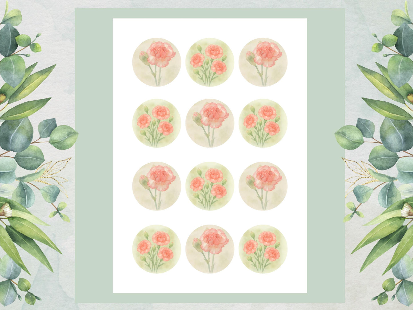 Carnation January Birth Flower Edible Cupcake Toppers – Floral Cake Decoration