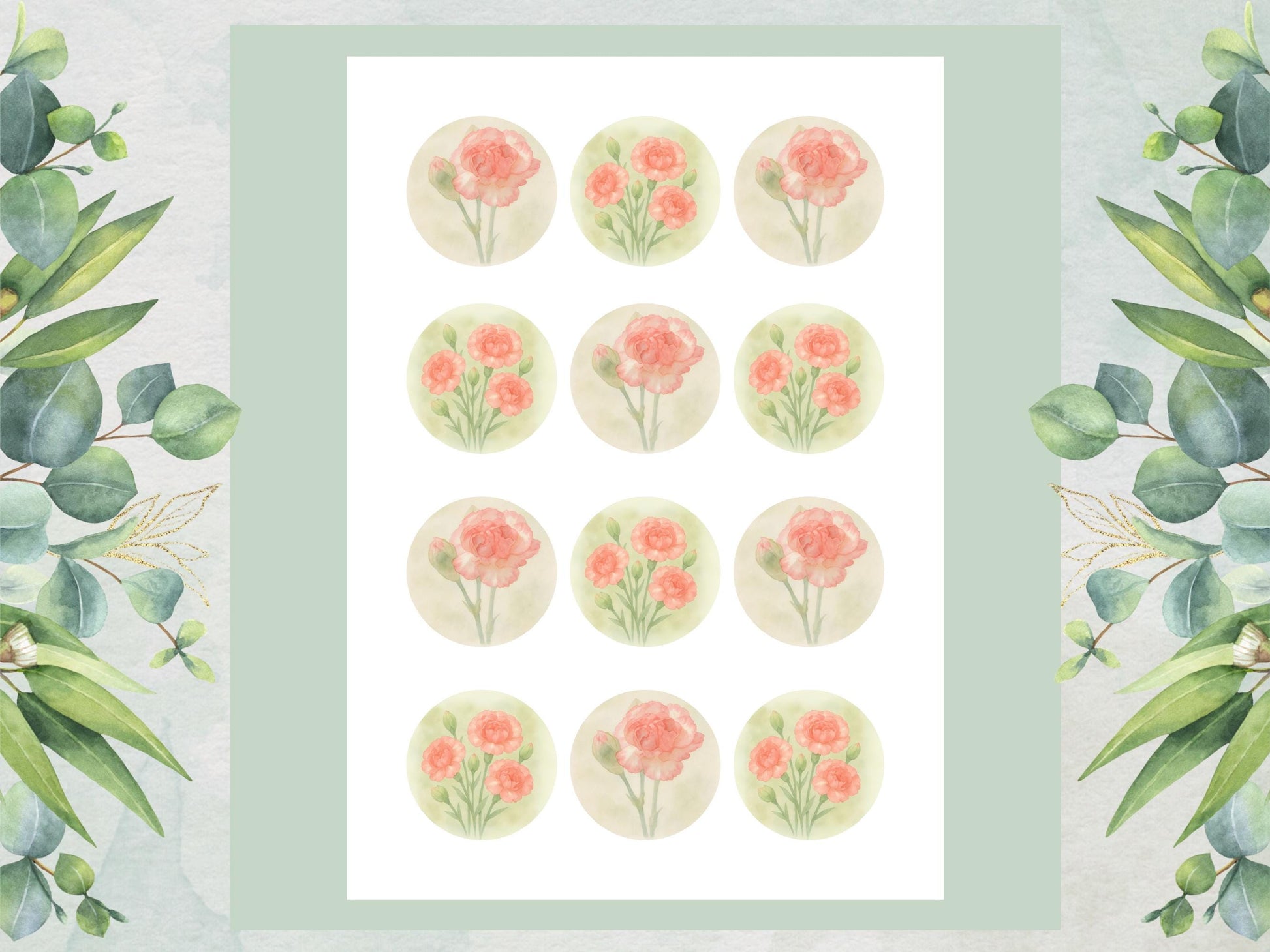 Carnation January Birth Flower Edible Cupcake Toppers – Floral Cake Decoration