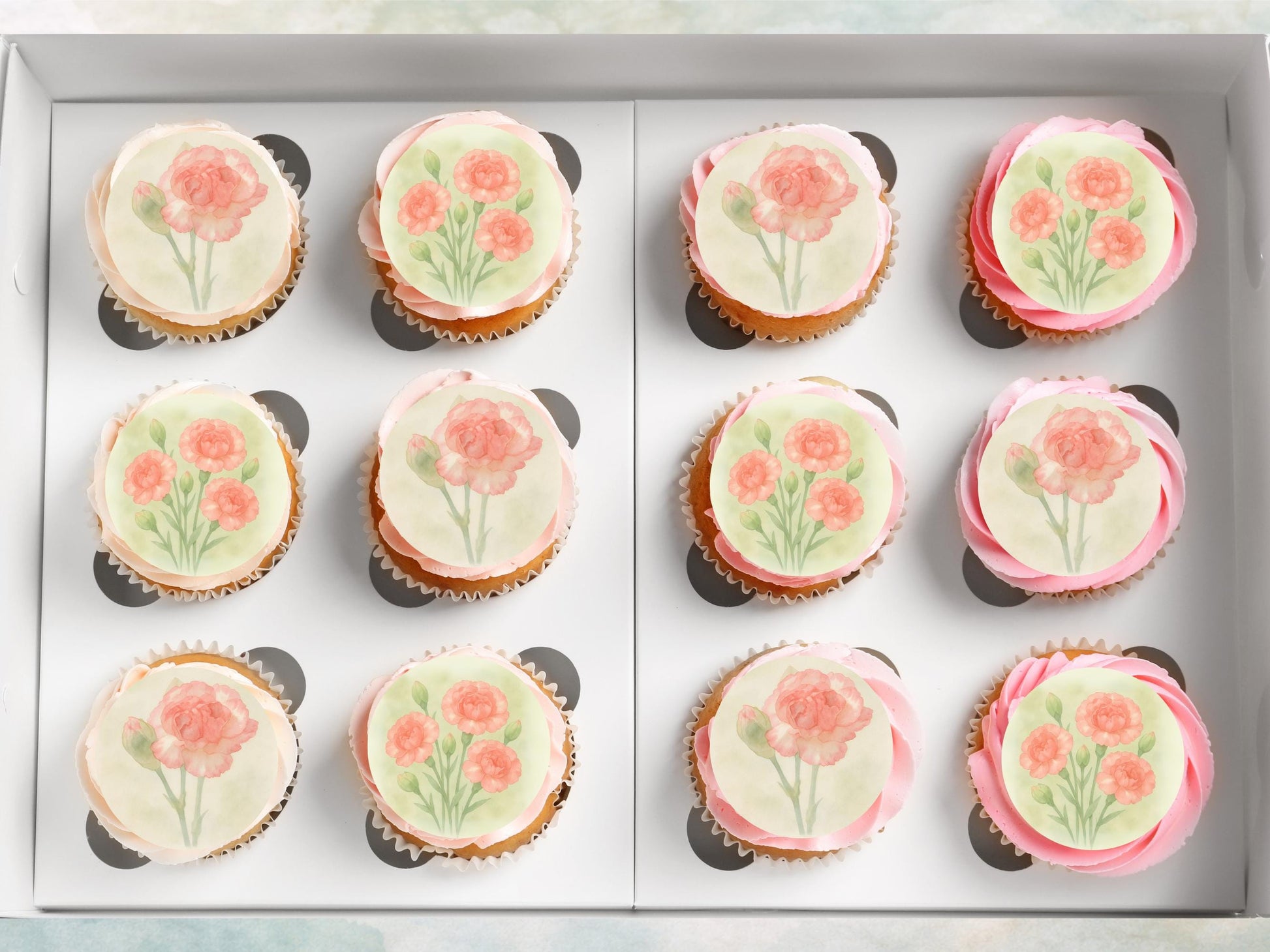 Carnation January Birth Flower Edible Cupcake Toppers – Floral Cake Decoration