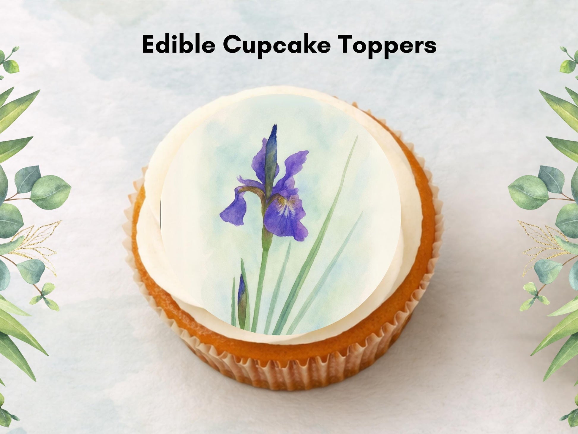 Iris February Birth Flower Edible Cupcake Toppers - Floral Cake Decoration