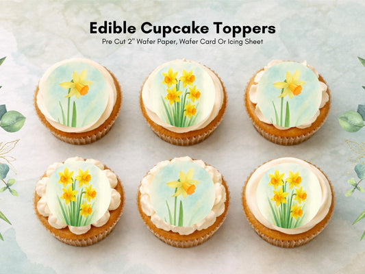 Daffodil March Birth Flower Edible Cupcake Toppers – Floral Cake Decoration