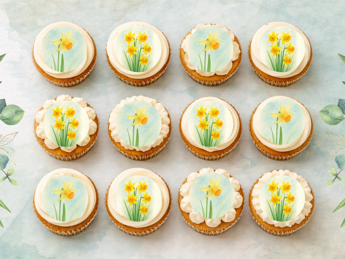 Daffodil March Birth Flower Edible Cupcake Toppers – Floral Cake Decoration
