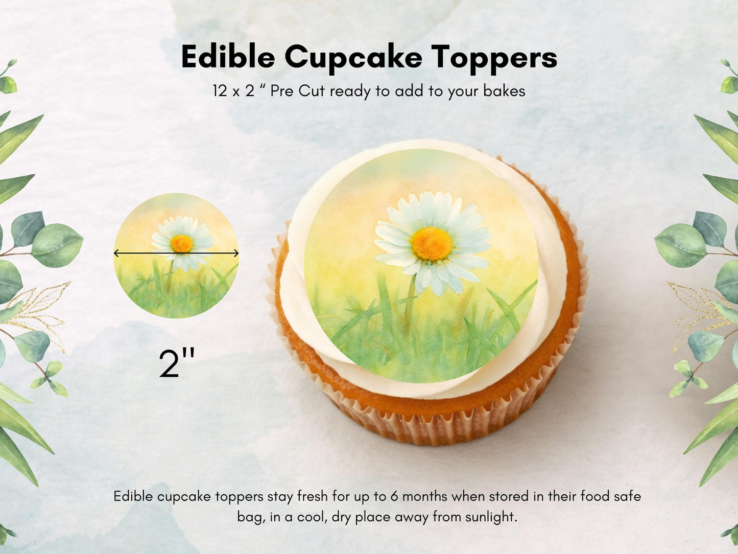 Daisy April Birth Flower Edible Cupcake Toppers – Floral Cake Decoration