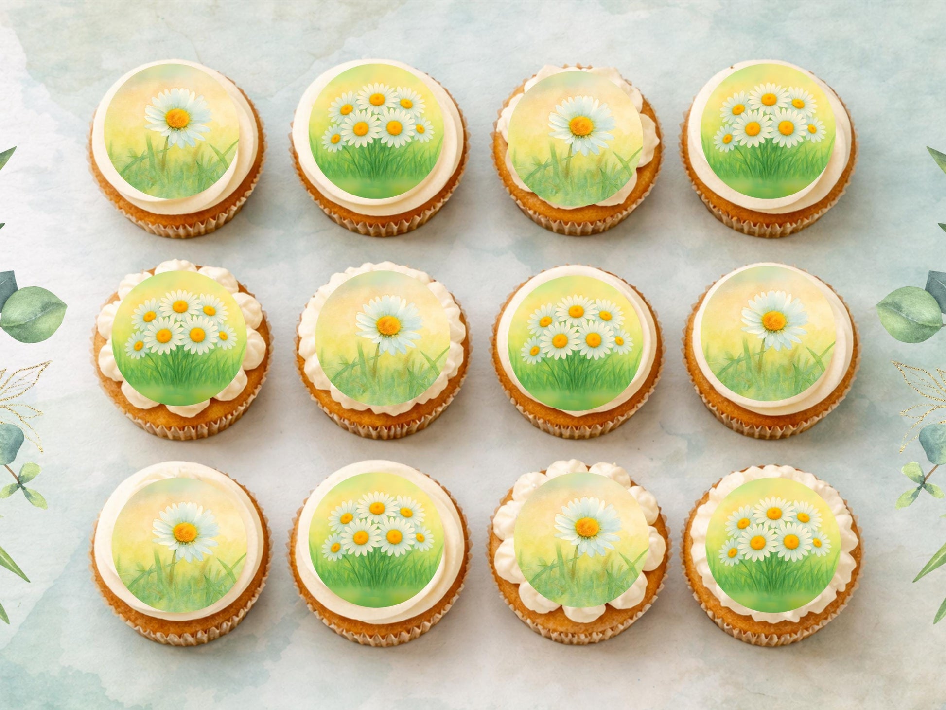 Daisy April Birth Flower Edible Cupcake Toppers – Floral Cake Decoration