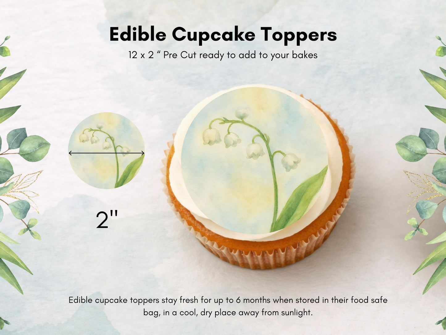 May Birth Flower Edible Cupcake Toppers – Lily of the Valley Cake decoration