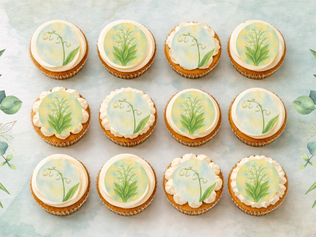 May Birth Flower Edible Cupcake Toppers – Lily of the Valley Cake decoration 12 x 2"