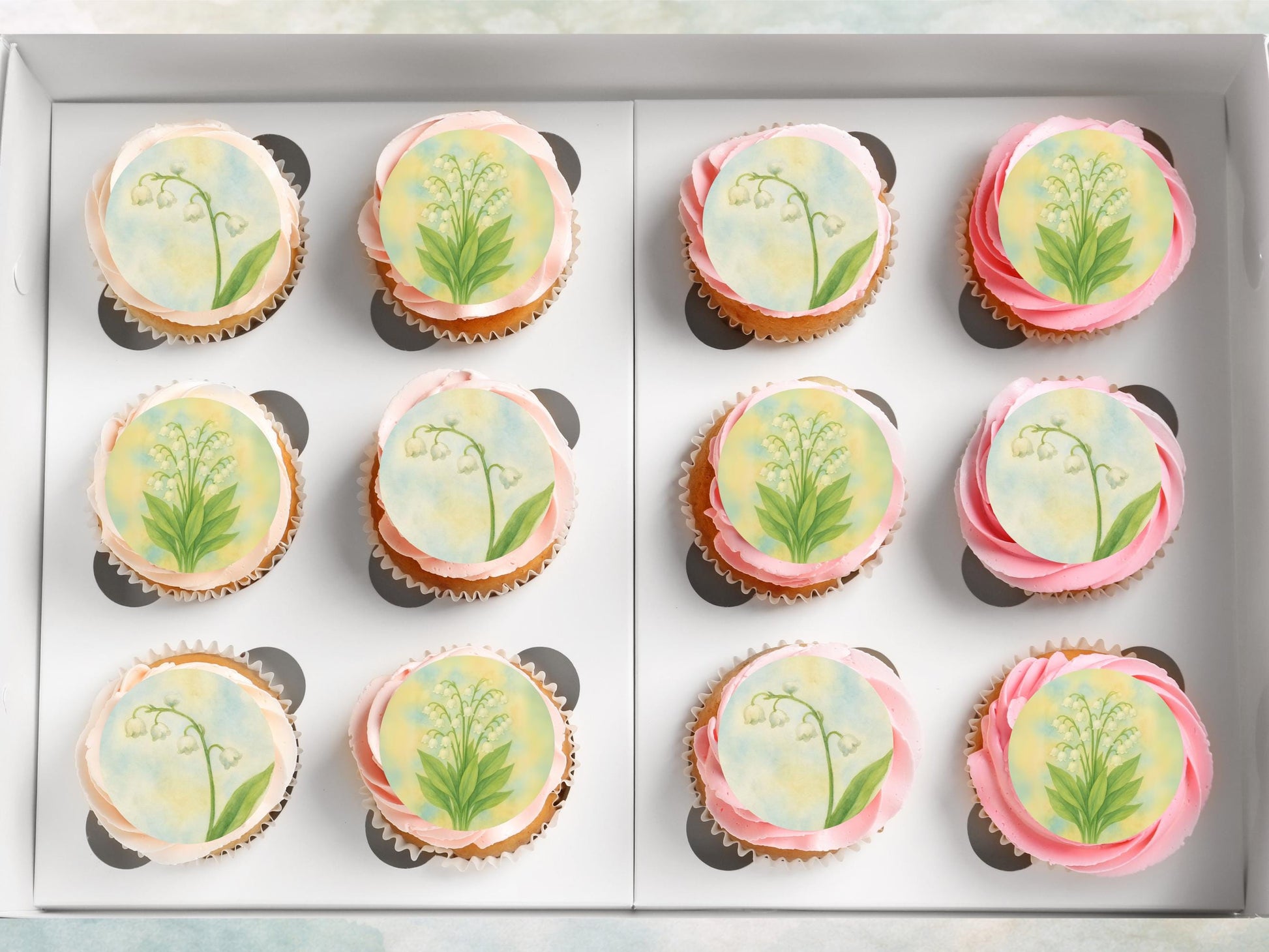 May Birth Flower Edible Cupcake Toppers – Lily of the Valley Cake decoration