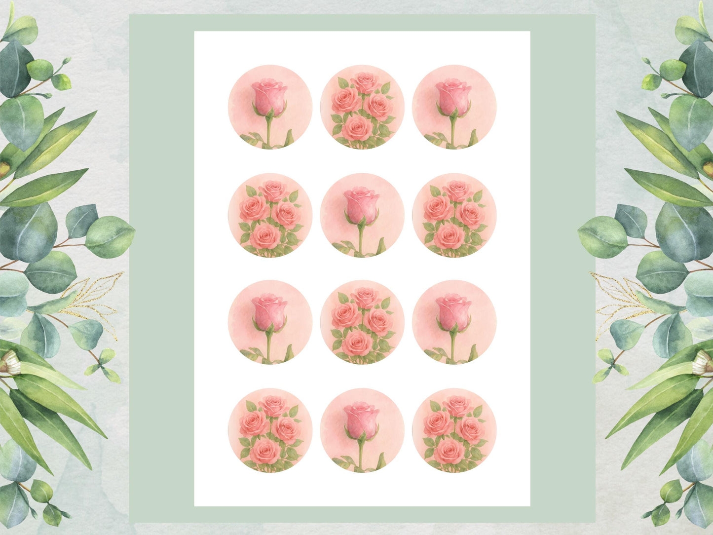 Rose June Birth Flower Edible Cupcake Toppers: Floral Cake Decoration