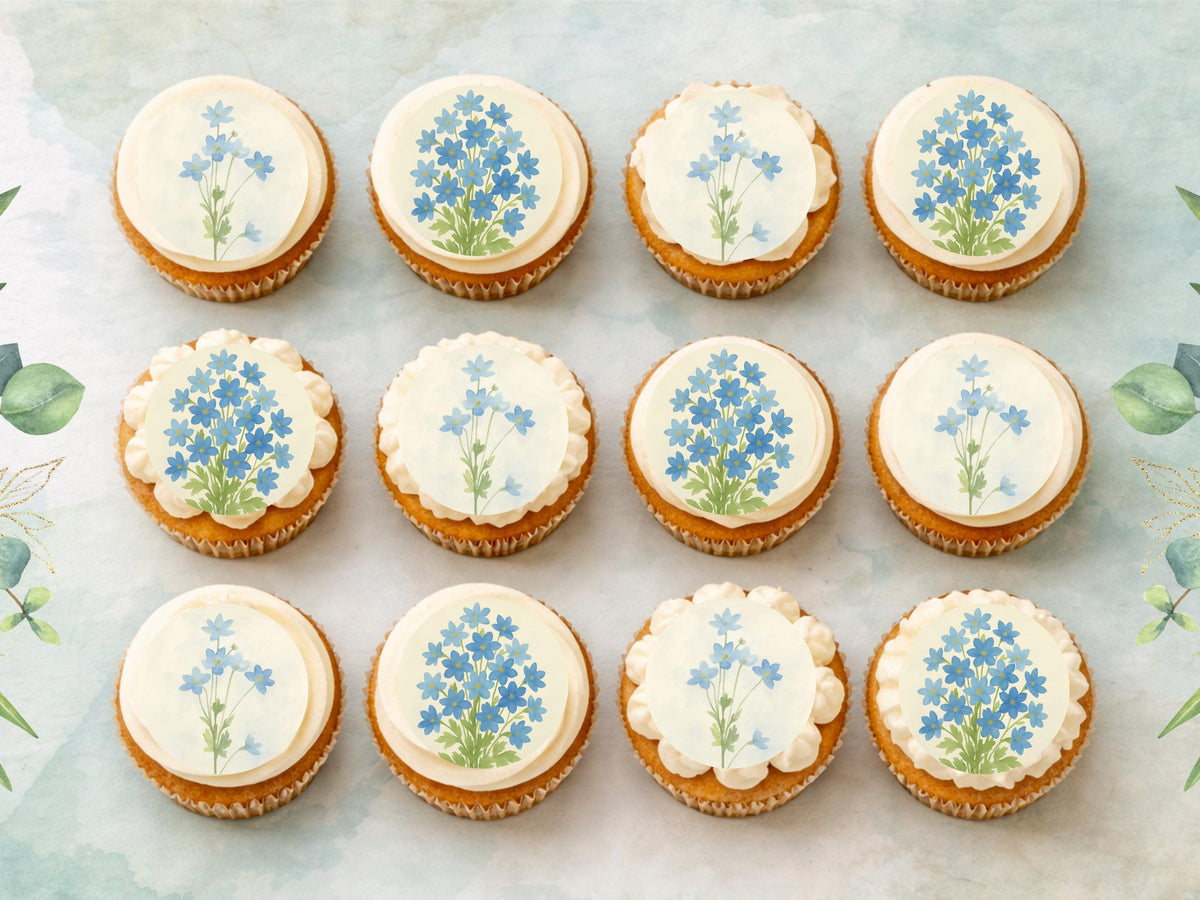 Larkspur July Birth Flower Edible Cupcake Toppers – Floral Cake Topper