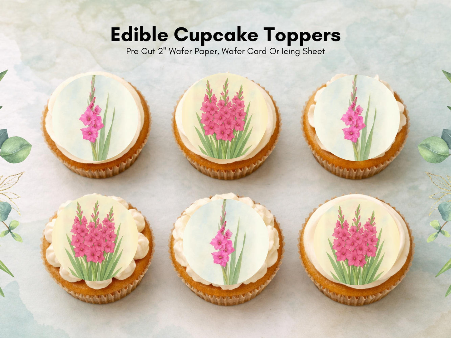 August Birth Flower Edible Cupcake Toppers – Gladiolus Design (Pre-cut)