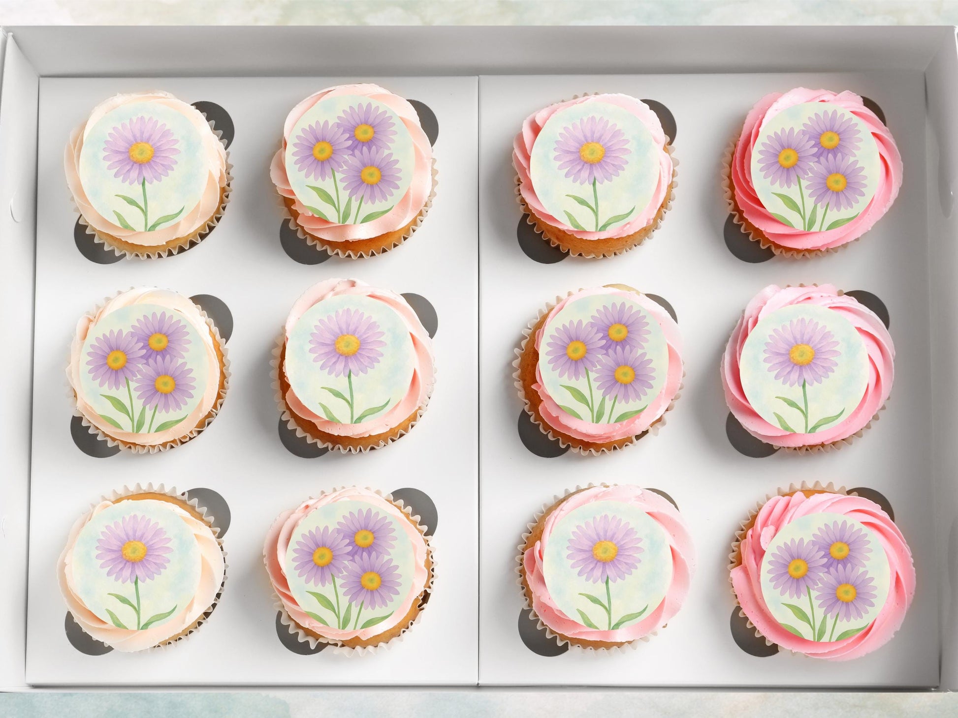 Aster Flower Edible Cupcake Toppers – September Birth Flower (Pre-cut)