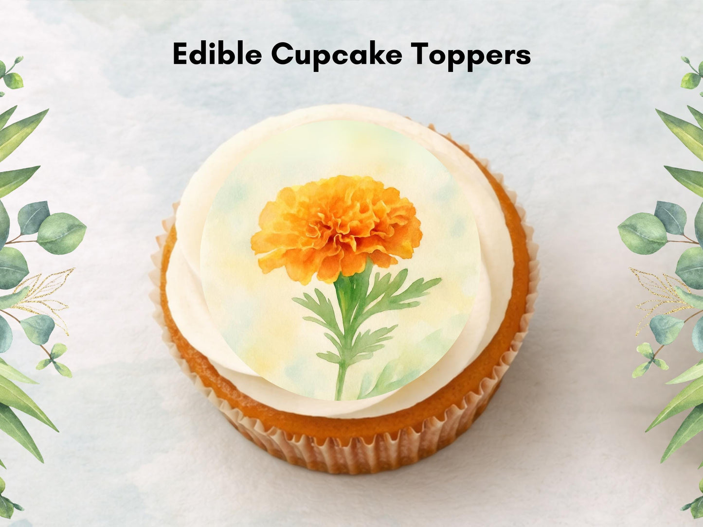 Marigold Edible Cupcake Toppers – October Birth Flower (Pre-cut)