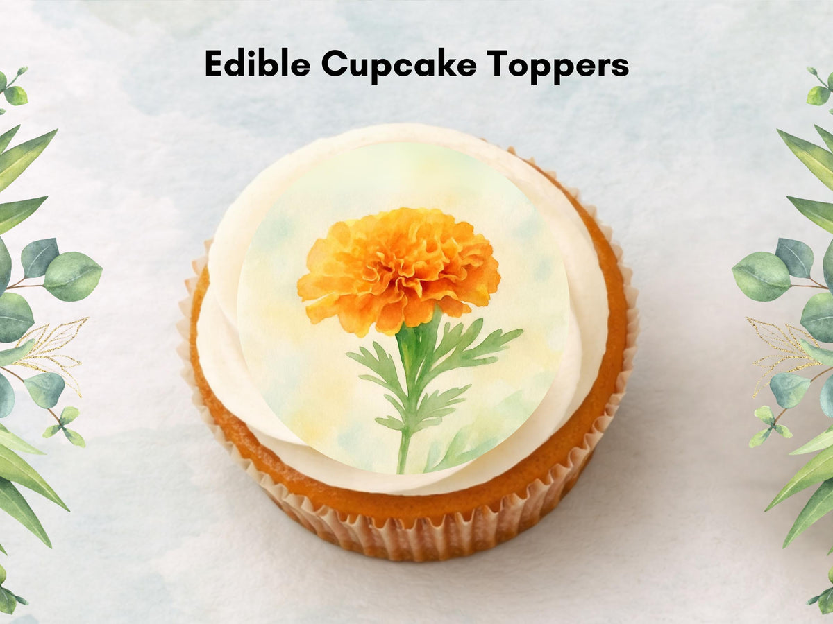 Marigold Edible Cupcake Toppers – October Birth Flower (Pre-cut)