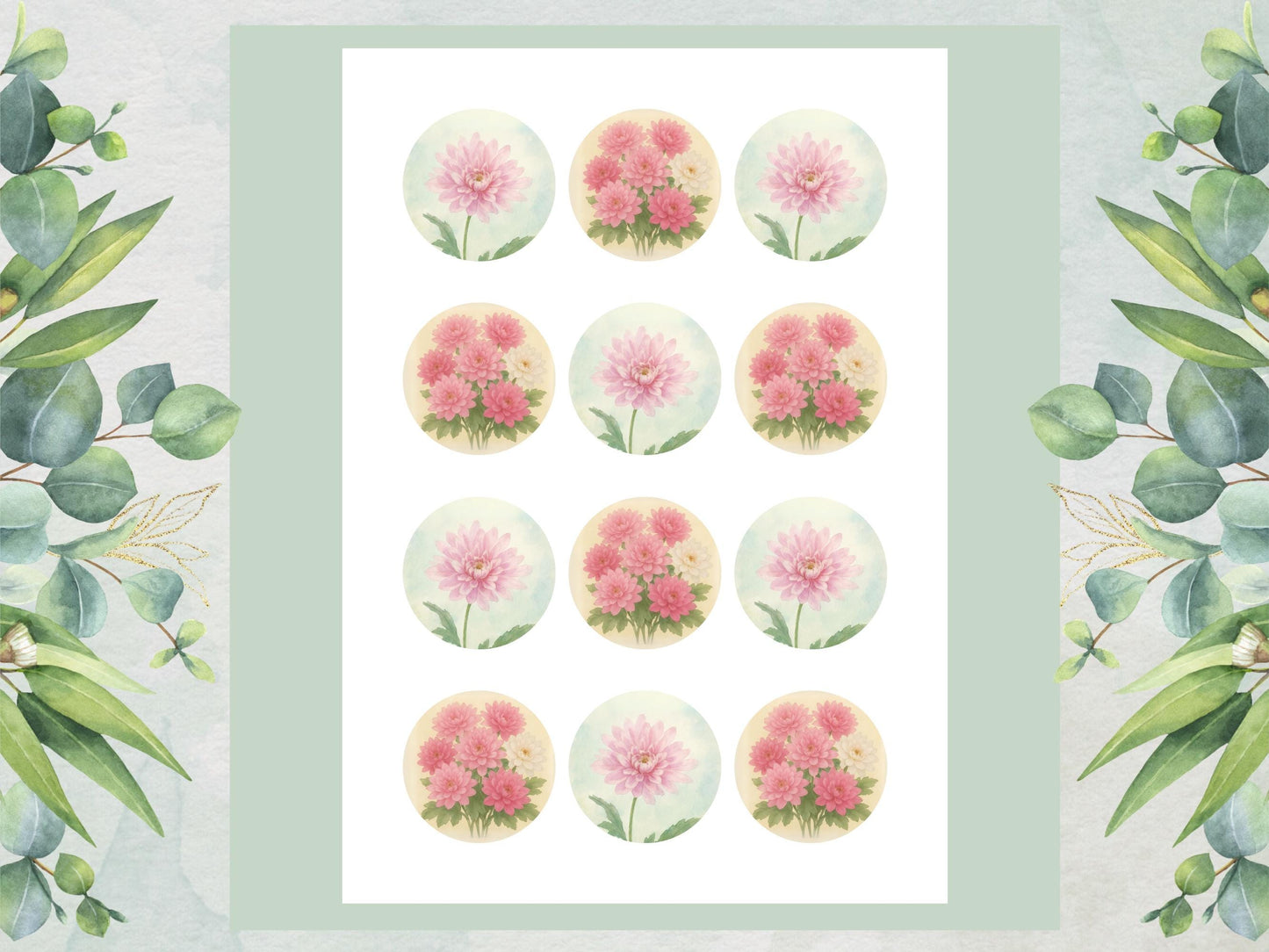 November Birth Flower Chrysanthemum Edible Cupcake Toppers
