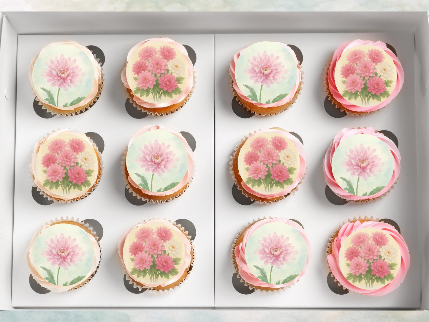 November Birth Flower Chrysanthemum Edible Cupcake Toppers