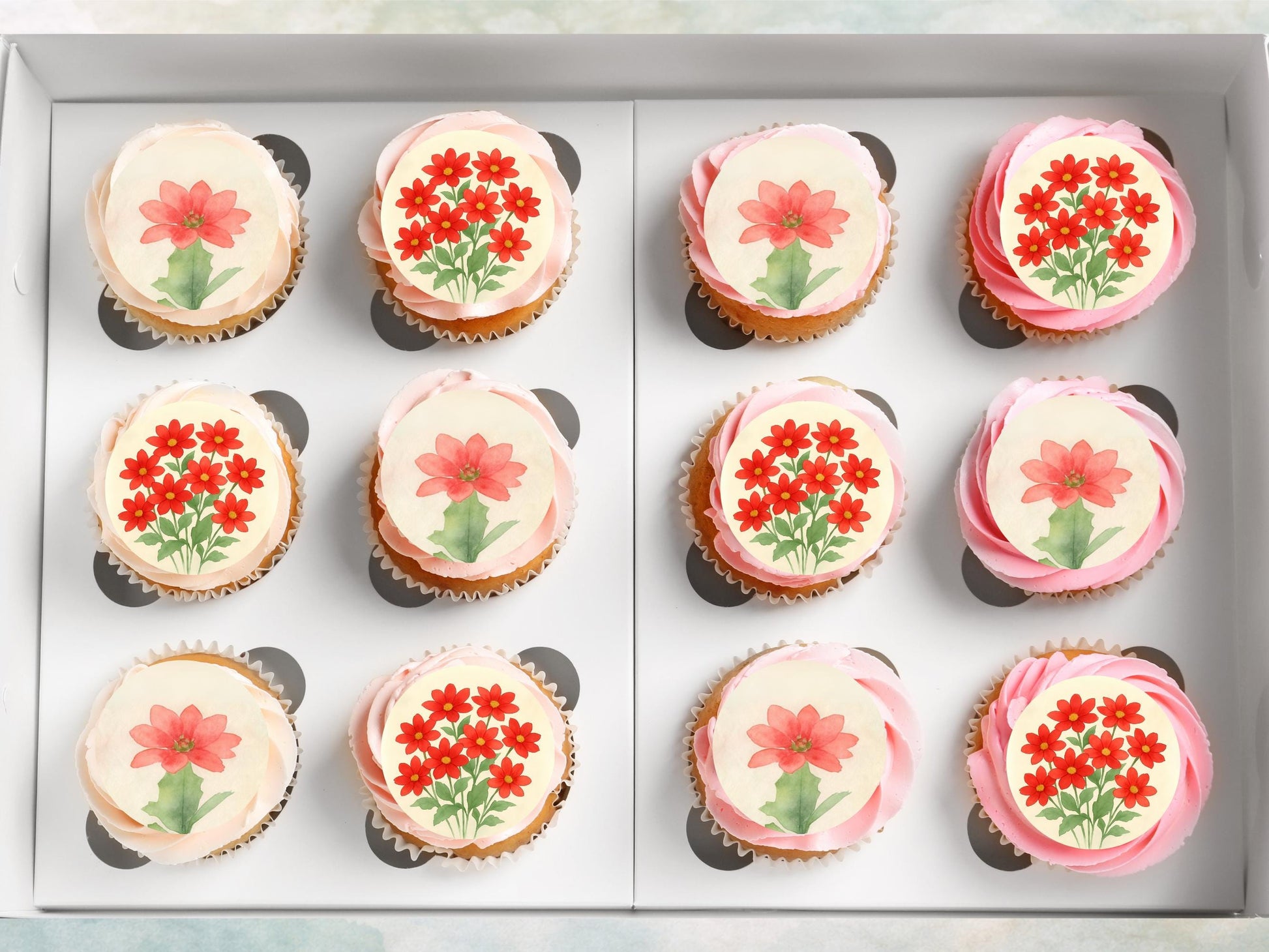 Poinsettia Edible Cupcake Toppers – December Birth Flower (Pre-cut)