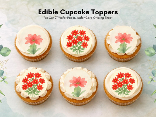 Poinsettia Edible Cupcake Toppers – December Birth Flower (Pre-cut)