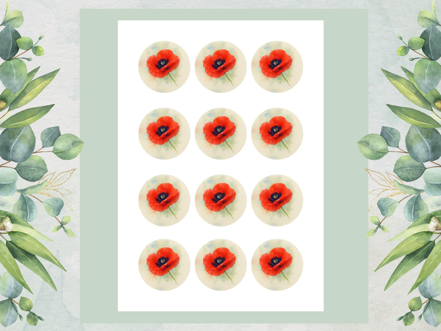 Red Poppy Edible Cupcake Toppers – 2" Wafer Paper