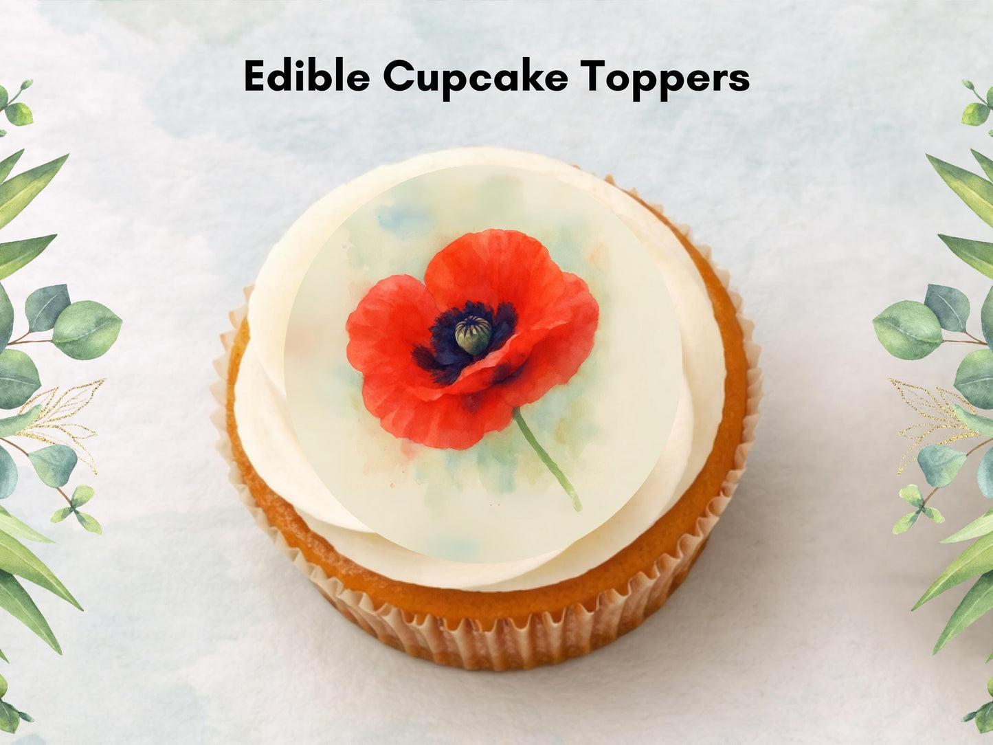 Red Poppy Edible Cupcake Toppers – 2" Wafer Paper