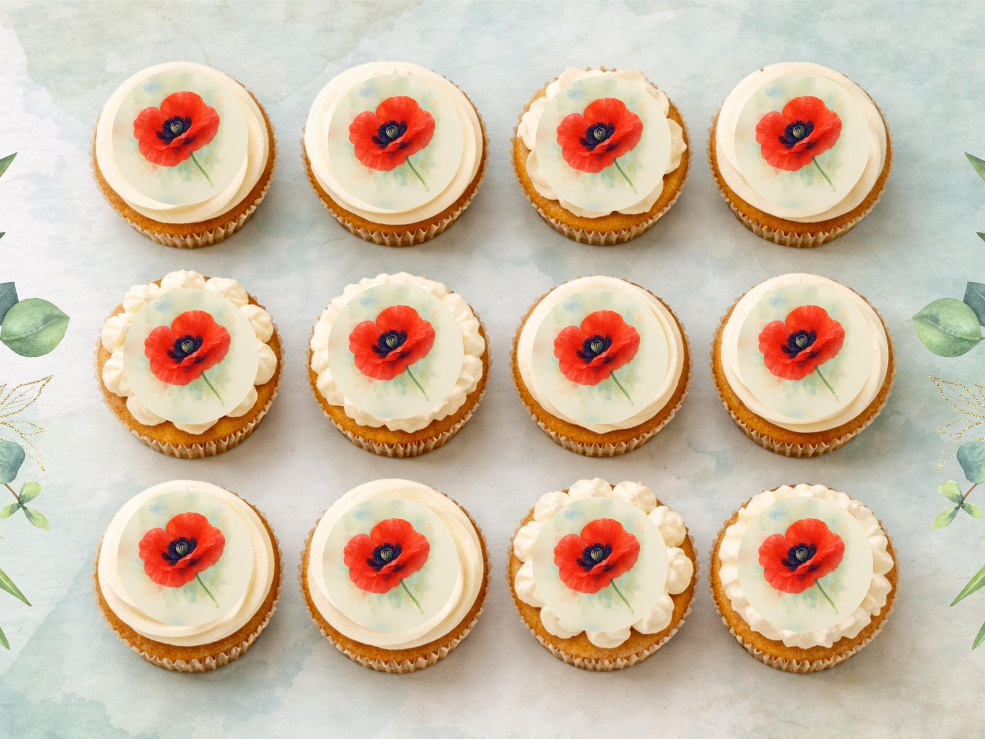 Red Poppy Edible Cupcake Toppers – 2" Wafer Paper