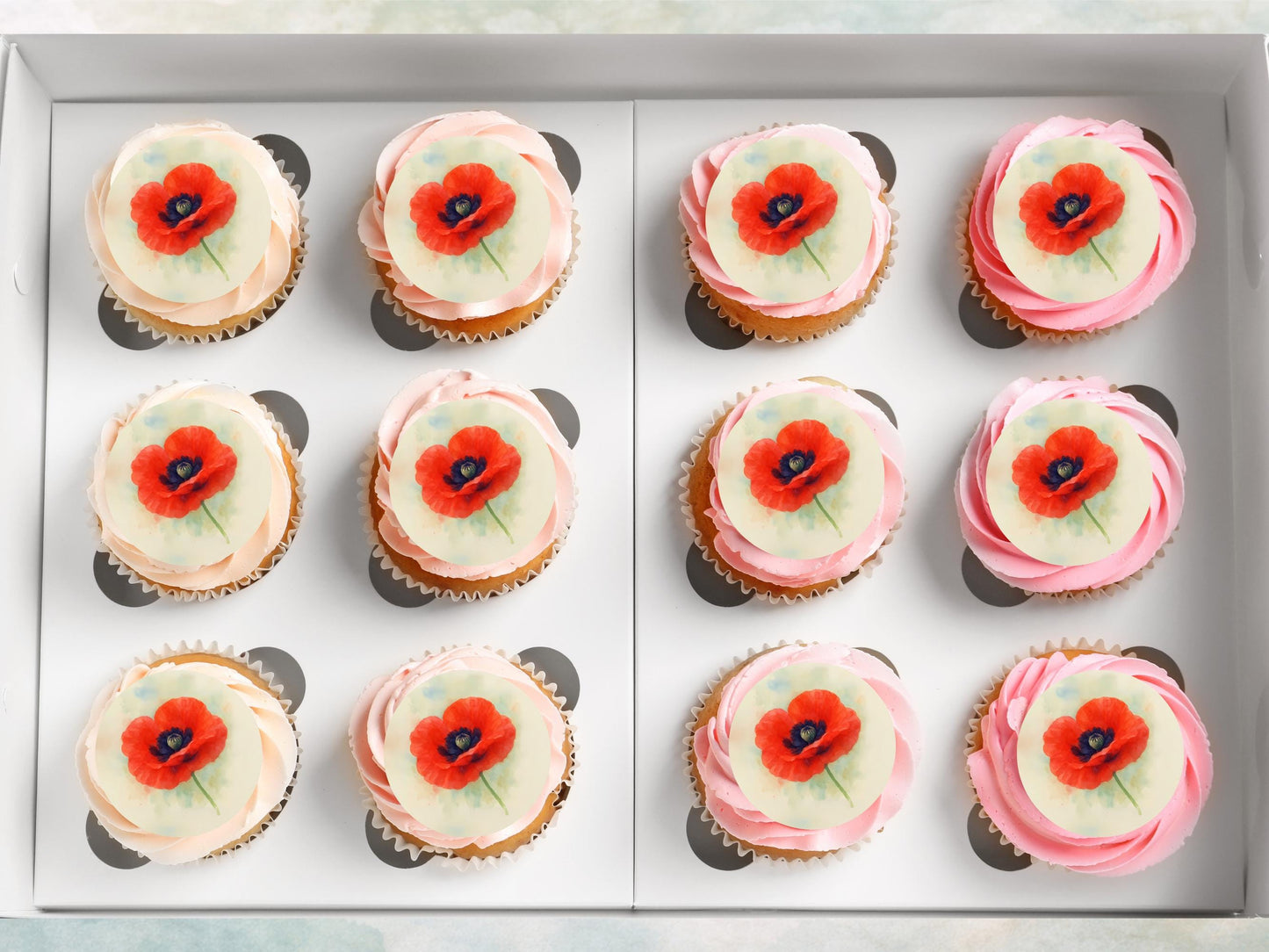 Red Poppy Edible Cupcake Toppers – 2" Wafer Paper
