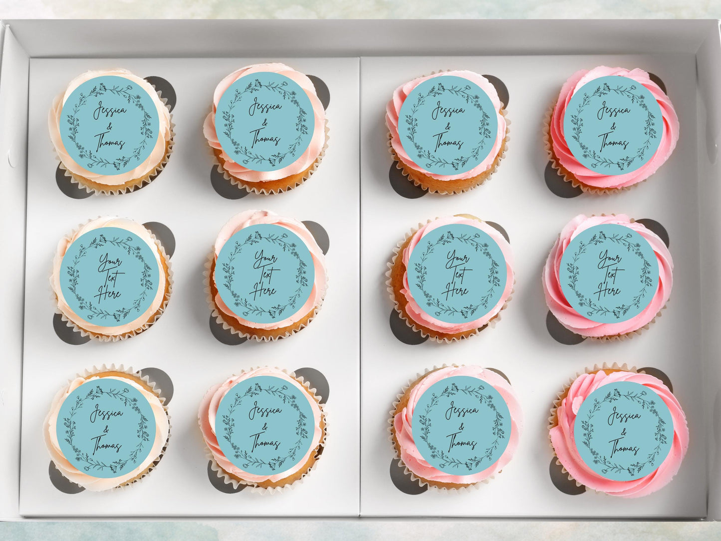 Personalized Wedding Cupcake Toppers – Edible Wafer Paper, Icing Sheet
