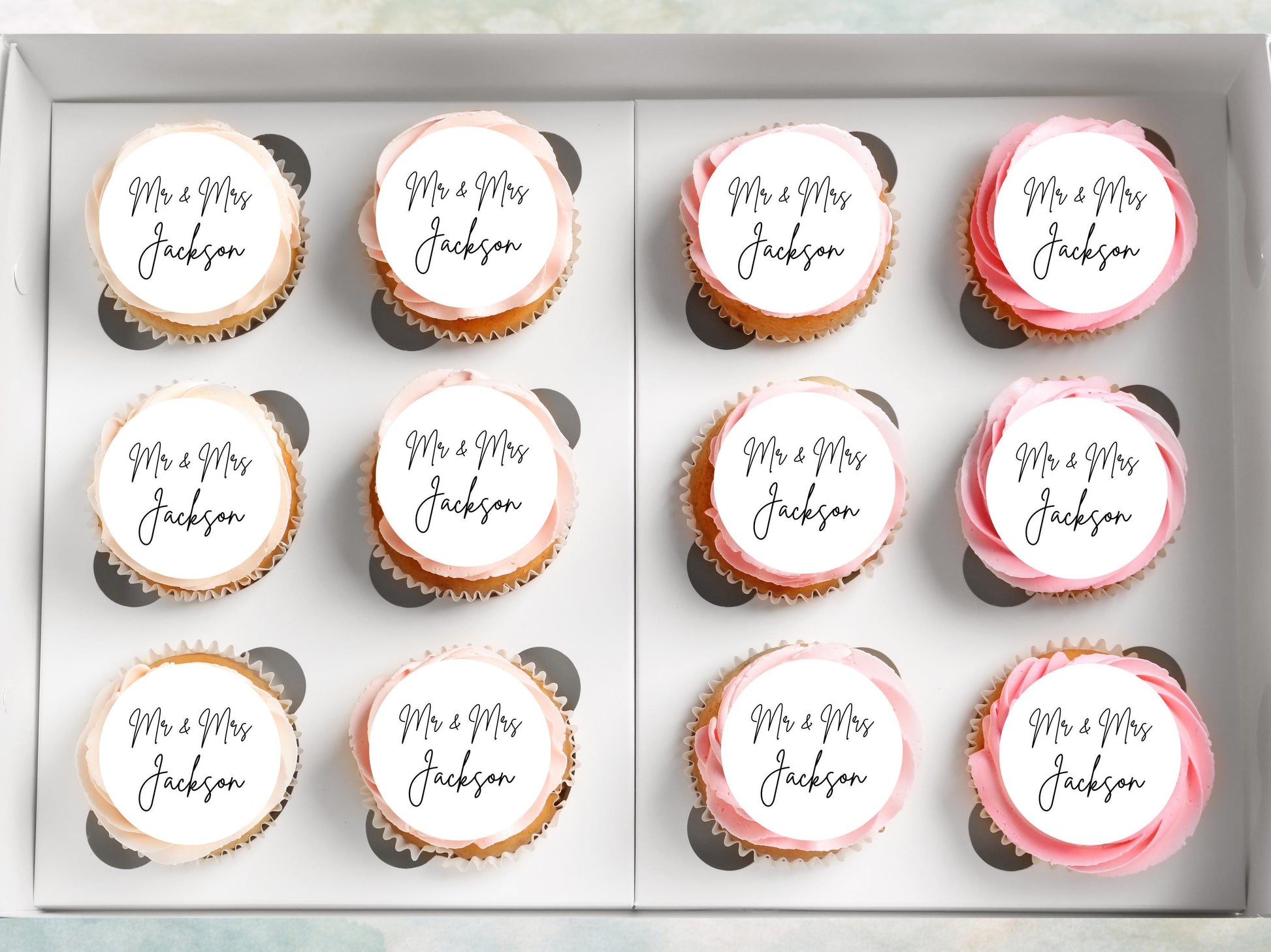 Personalized Wedding Cupcake Toppers – Edible Wafer Paper, 12 x 2"