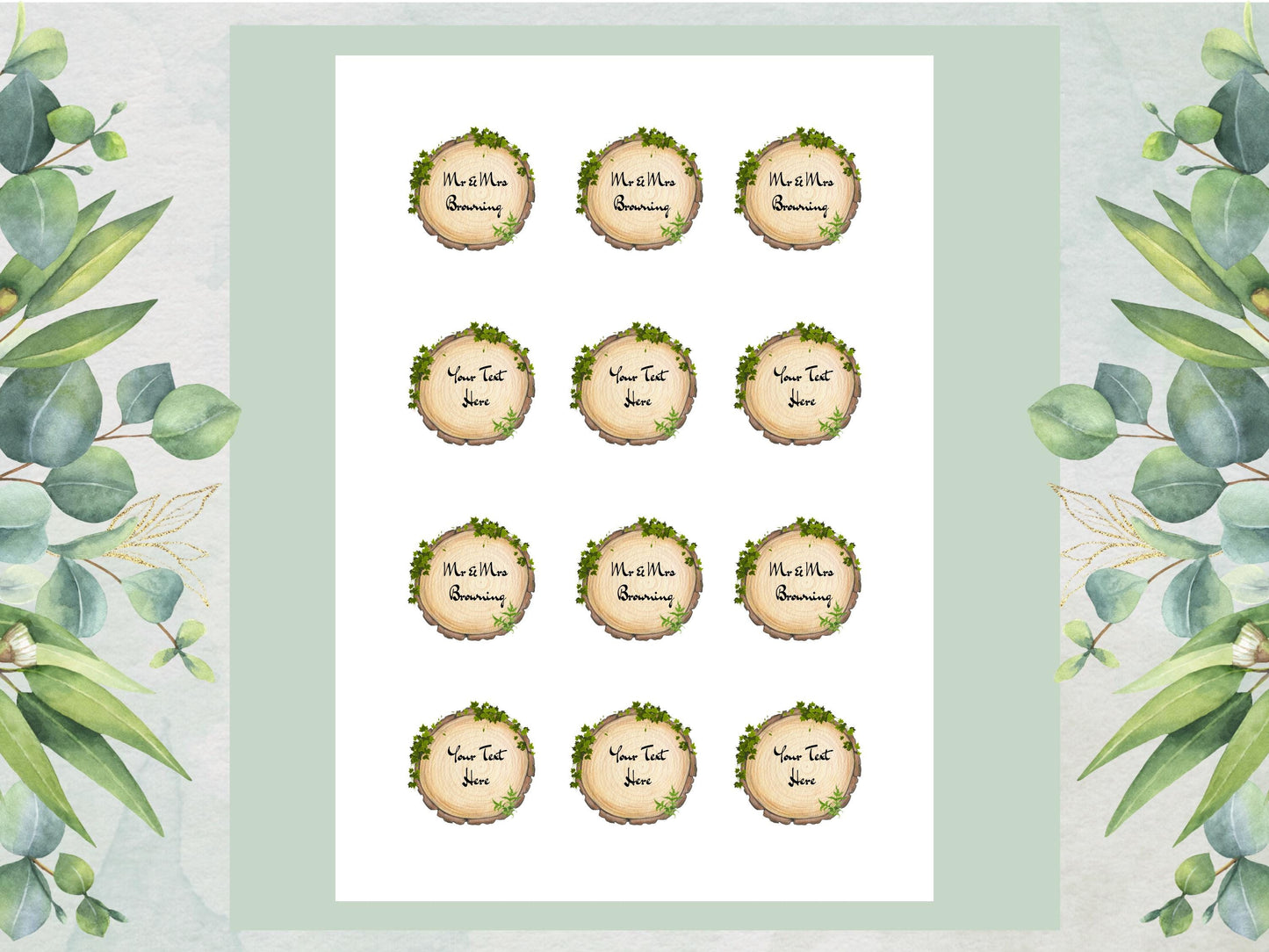 Personalised Wedding Engagement Woodland theme Edible Cupcake Toppers 12 x 2"