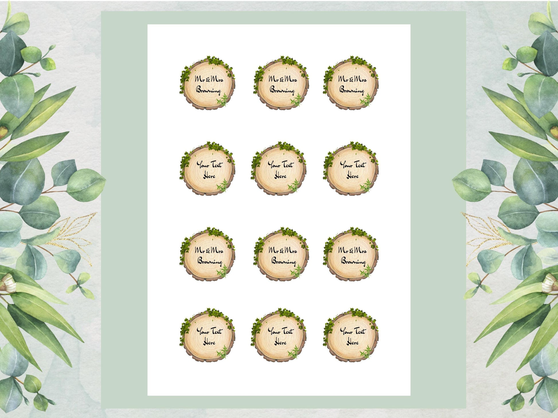 Personalised Wedding Engagement Woodland theme Edible Cupcake Toppers 12 x 2"