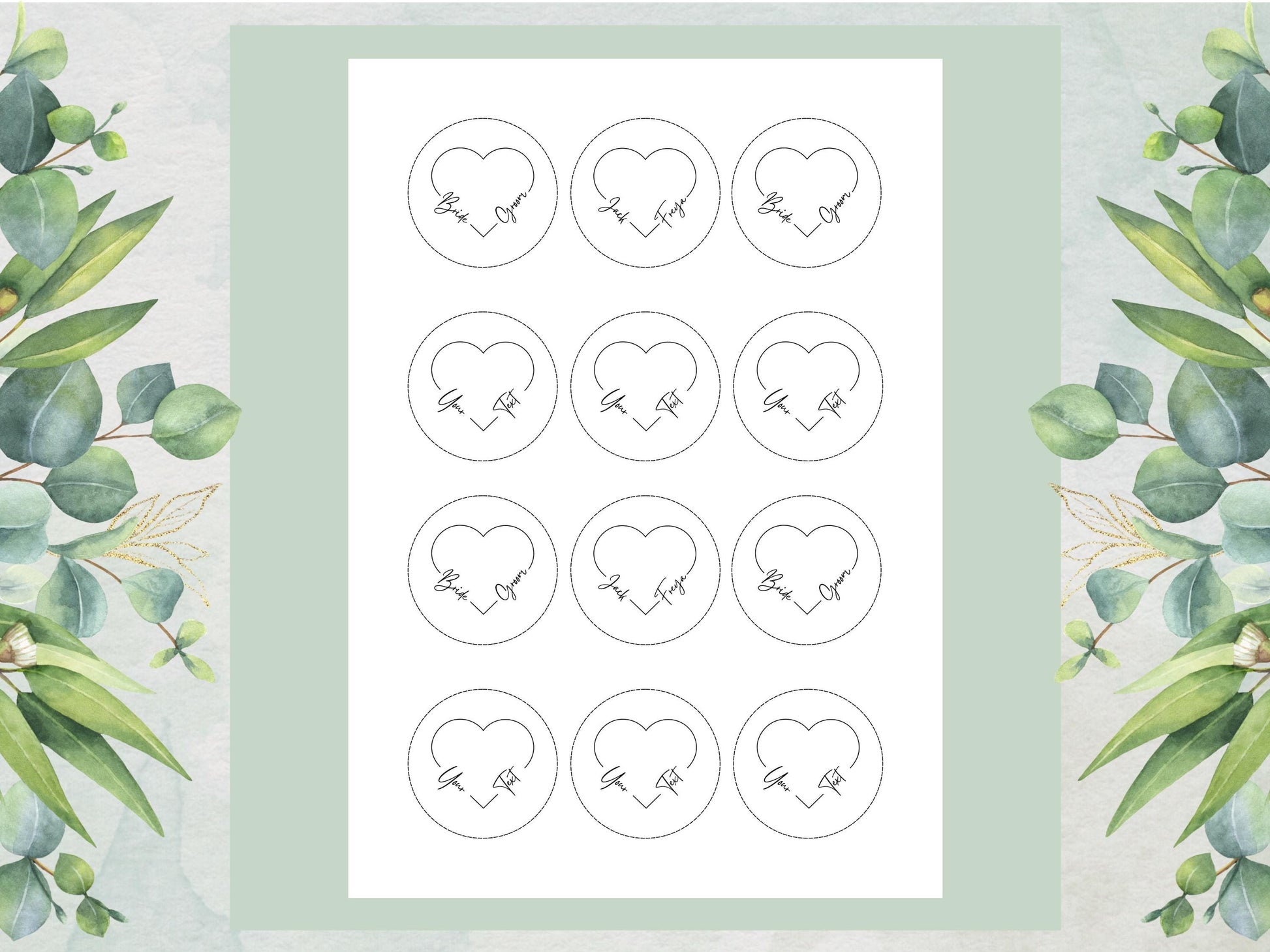 Personalized Heart Edible Cupcake Toppers, Wedding Bakes (Pre-cut)