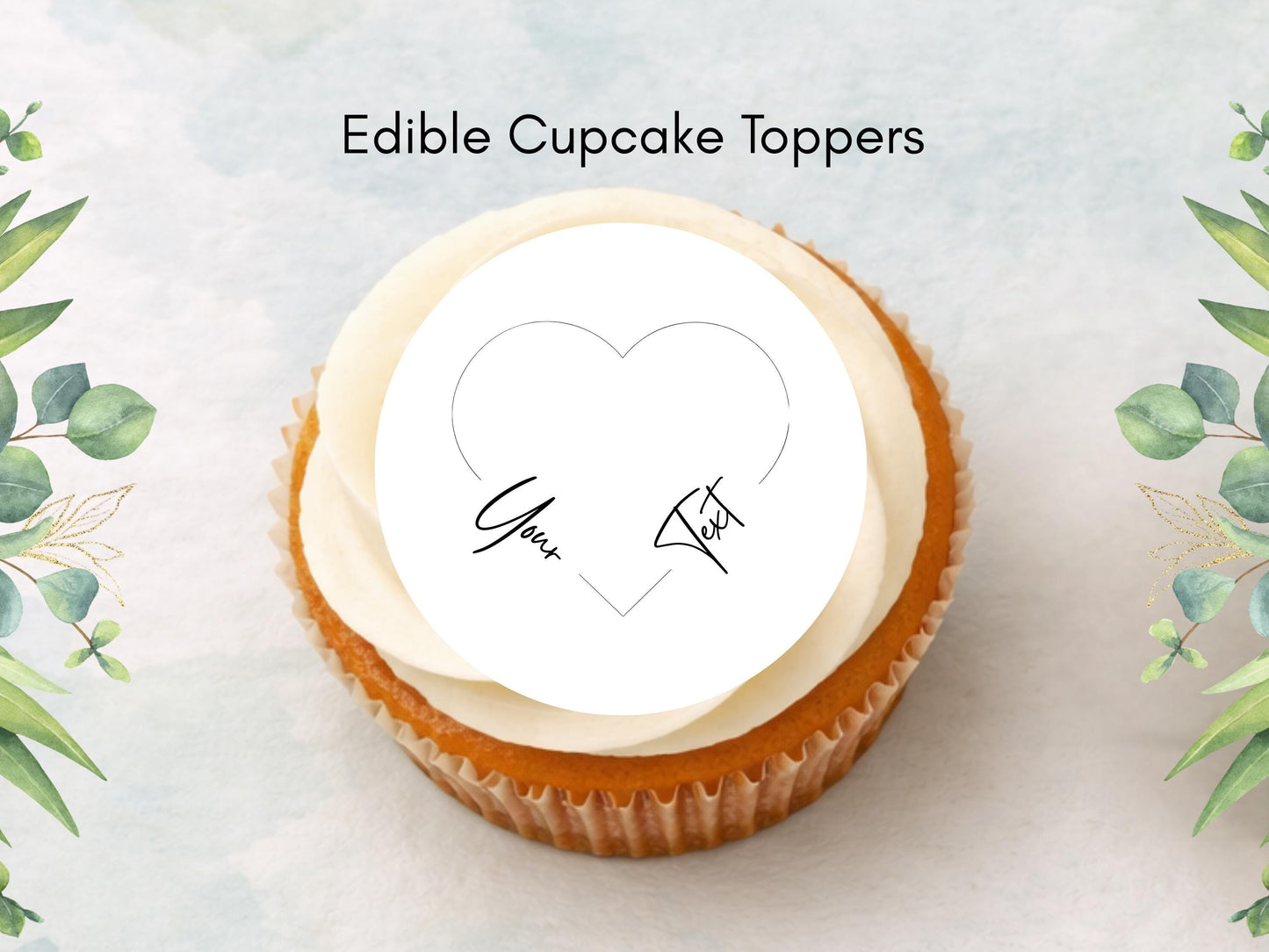 Personalized Heart Edible Cupcake Toppers, Wedding Bakes (Pre-cut)