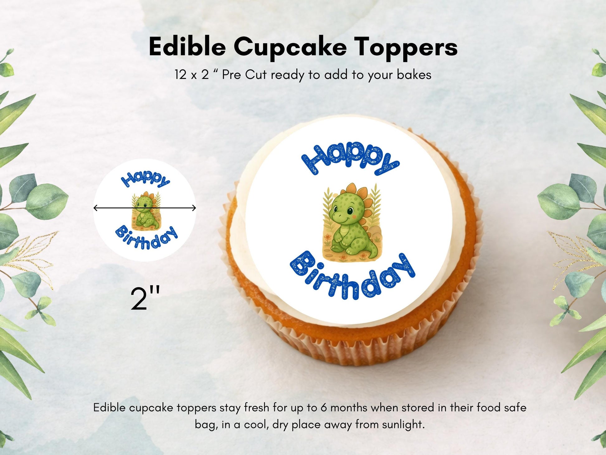 Dinosaur Edible Cupcake Toppers – 2" Pre-Cut Birthday Decorations