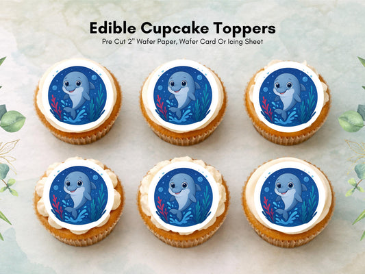 Dolphin Edible Cupcake Toppers 12 x 2" Precut Wafer Paper, Card or Icing Sheet