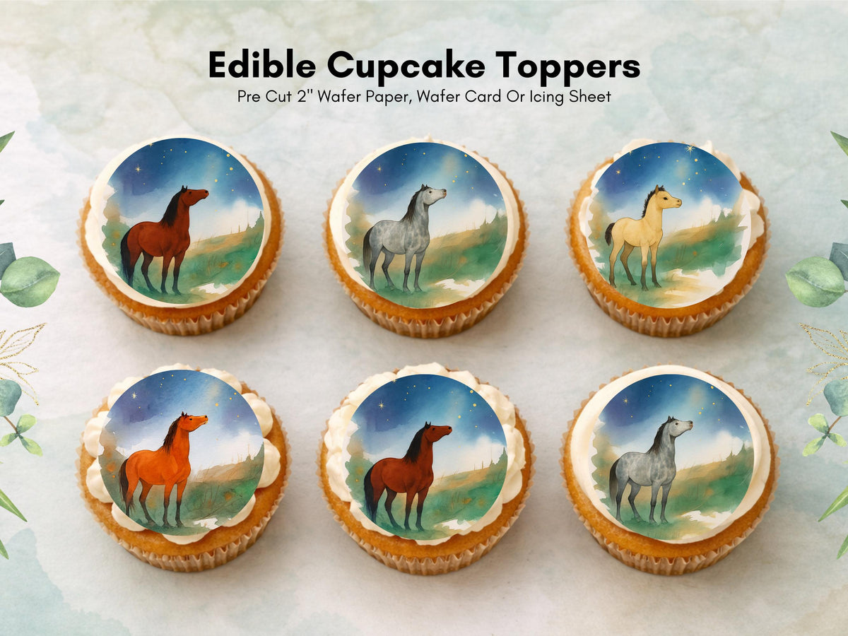 Magical Horse Edible Cupcake Toppers – Pony Birthday Cake Decoration