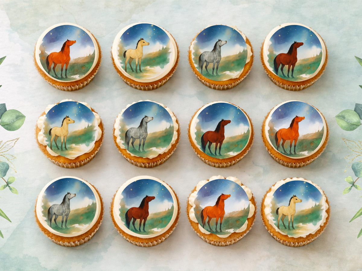 Magical Horse Edible Cupcake Toppers – Pony Birthday Cake Decoration