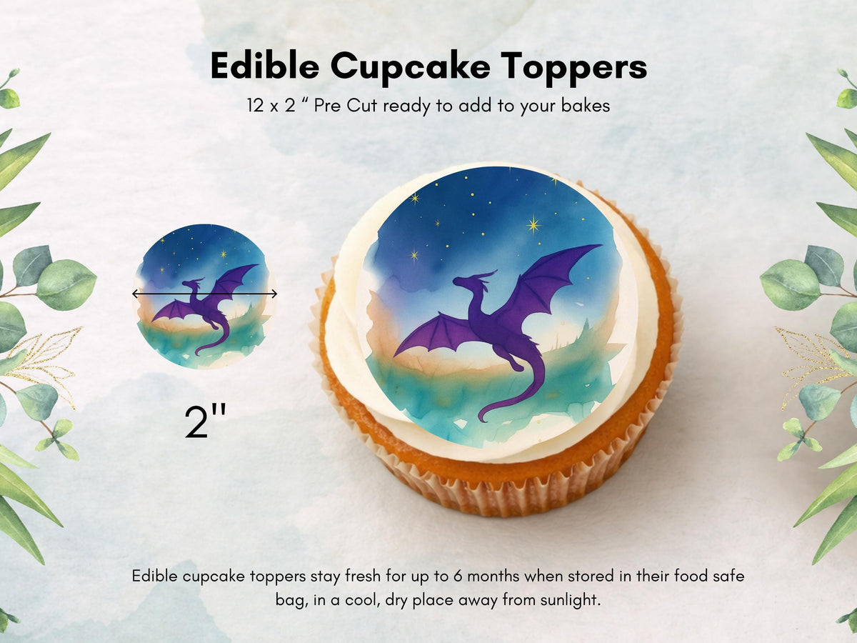 Dragon Edible Cupcake Toppers – (12 x 2" Pre-Cut) Fantasy Cake Decorations
