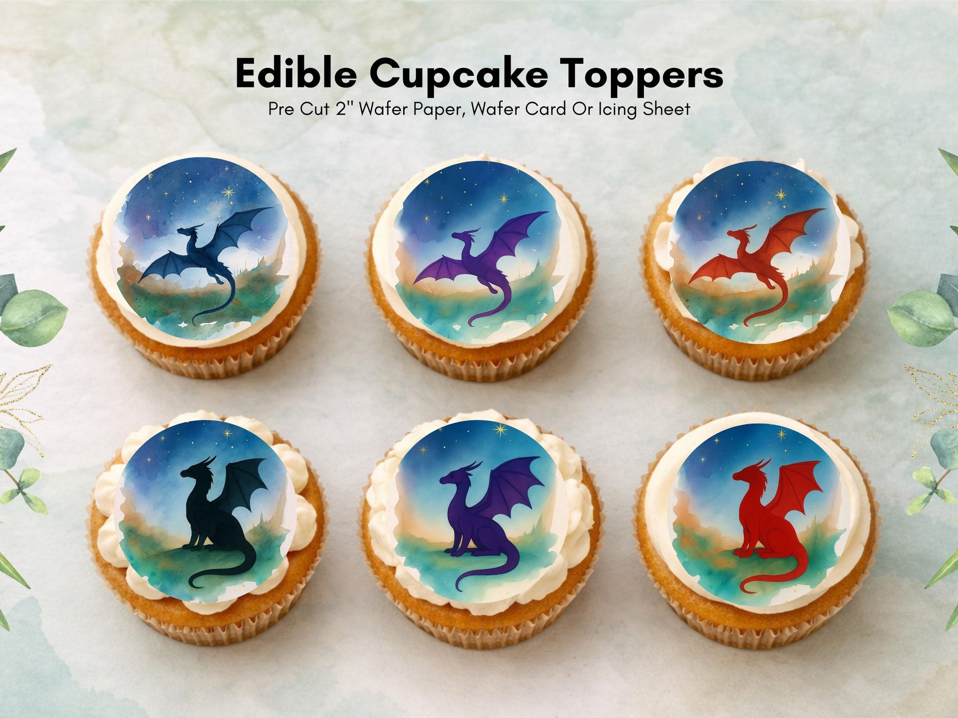 Dragon Edible Cupcake Toppers – 12 Precut Fantasy Decorations