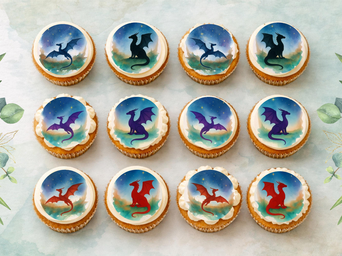 Dragon Edible Cupcake Toppers – 12 Precut Fantasy Decorations